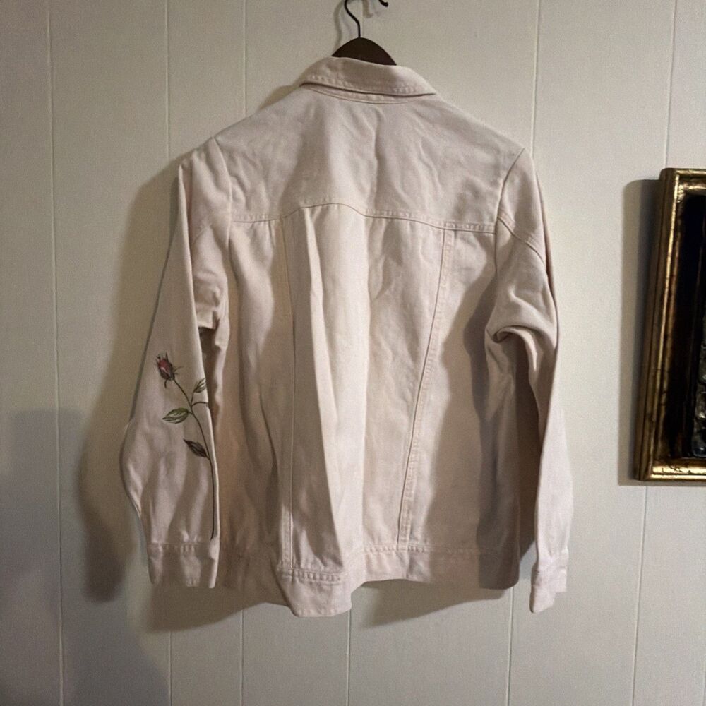 Casey & Max Embroidered Floral Denim Blue Cotton Jacket Women Size Large - Picture 2 of 8